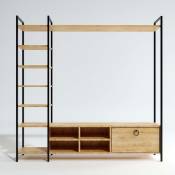 Cotecosy - Ensemble meuble tv et bibliothèque style industriel Aaron L180cm Bois chêne et Métal Noir - Chêne clair