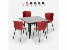 Ensemble 4 chaises et 1 table carrée 80x80cm style industriel cuisine restaurant wrench dark
