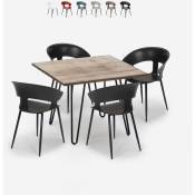 Ensemble 4 Chaises Moderne Table 80x80cm Industriel