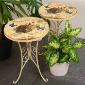 Etc-shop - 2x table d'appoint bistrot fleurs terrasses