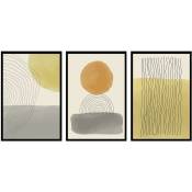 Hxadeco - Soleil graphique Trio, Set de 3 affiches murales - 90x45cm - Beige