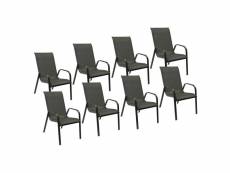 Lot de 8 chaises marbella en textilène gris - aluminium noir