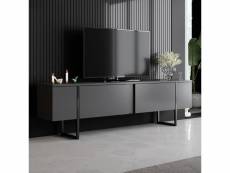 Meuble tv design 2 portes basculantes sibylle l180xh50cm métal noir et bois anthracite