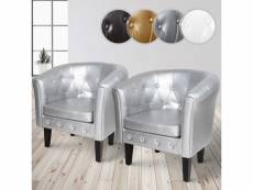 Miadomodo® fauteuil chesterfield - lot de 2, en simili cuir et bois, avec éléments décoratifs touffetés, 58 x 71 x 70 cm, argenté - chaise, cabriolet,