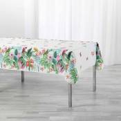 Nappe antitache rectangulaire - 150 x 240 cm - Fleurs, perroquets & papillons - Blanc Gris - Gris