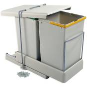 Poubelle de recyclage Emuca 8077221, fixation inférieure, extraction et couvercle automatique, 2 grands conteneurs de 14 litres, plastique gris