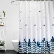 Rideau de douche 150 x 180 ourlet lesté et anti-moisissure et résistant lavable, rideaux de salle de bain nautique bleu voilier avec crochets - white