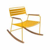 Rocking chair Surprising / Métal & teck - Fermob jaune