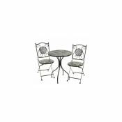 Set Table + 2 Chaises de Jardin Pliable en Métal noir
