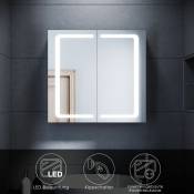SONNI Armoire de toilette LED avec éclairage Miroir de salle de bain Interrupteur basculant Prise électrique Acier inoxydable 70x65cm Charnières sans