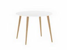 Table à manger ronde, coloris blanc avec pieds en chêne, diamètre 100 cm h75 8052773811255