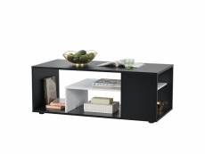 Table basse rectangulaire pour salon meuble stylé avec étagère de stockage à l'intérieur en panneau de particules mélaminé 41 x 110 x 50 cm noir blanc