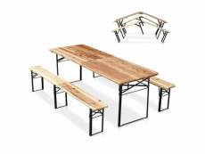 Table de brasserie pliante bancs bois ensemble 220x80cm Wood Decor
