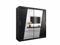 Armoire de chambre thor noir 200 avec 2 portes coulissantes et miroir penderie (tringle) avec étagères sans tiroirs