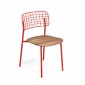 Chaise empilable Lyze / Assise teck - Emu rouge en métal