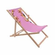 Chaise longue pliable inclinable Toiletpaper bois & toile multicolore / Lipsticks pink - Seletti multicolore en bois