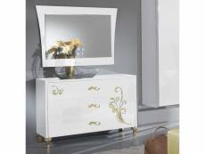 Commode 3 tiroirs et miroir laque blanc brillant - or - seborga - commode : l 118 x l 46 x h 82 cm ; miroir l 16 x l 1 x h 17 cm