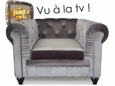 Fauteuil chesterfield velours argent itish