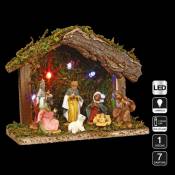 Féérie Lights&christmas - Crèche de Noël à led - 7 Santons - 18 x 8 x 13 - Marron