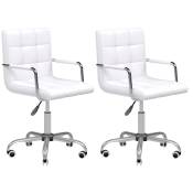 HOMCOM Lot de 2 chaises de bureau fauteuil manager pivotant hauteur réglable revêtement synthétique capitonné blanc