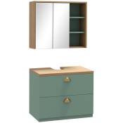 kleankin Ensemble de meubles de salle de bain avec étagères réglables 2 tiroirs design scandinave vert
