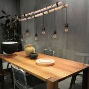 Lampe à suspension table à manger lampe à suspension bois 6 flammes à suspension poutres en bois vintage, réglable en hauteur par enroulement du