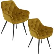 Lot de 2 chaises / fauteuils viena tissu velours jaune foncé pieds métal - Jaune