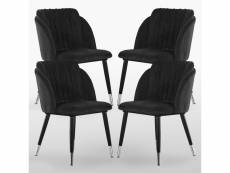 Lot de 4 chaises de salle à manger en velours noir, milano - style vintage & design - salon, chambre