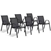 Lot de 6 chaises de jardin lyma métal et textilène empilables noires - Noir