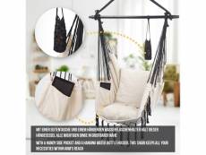 Miadomodo® chaise hamac - max. 150 kg, coussins amovibles, barre d'écartement en acier, en beige - fauteuil suspendu, siège, balançoire, de jardin, ba