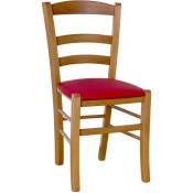 Okaffarefatto - Chaise paysanne en bois de noyer clair avec assise rembourrée rouge