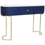 Pegane - Table console en velours bleu et métal doré