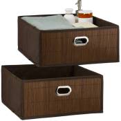 Relaxdays - 2x paniers de rangement en bambou, corbeille de salle de bain carrée, boîte plate, 14 x 31 x 31 cm, pliante, marron