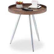 Relaxdays Guéridon, table d’appoint ronde, HxD: 48x46 cm, aspect bois vintage, console MDF et acier, marron/argenté