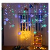S-giant - Guirlande lumineuse de Noël avec flocons de neige, 19 flocons et 96 ampoules, décoration de Noël pour l'intérieur, 8 modes d'éclairage