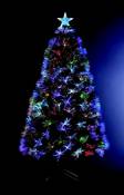 Sapin de Noël Artificiel Lumineux avec Fibre Optique + 136 LED Multicolore + 8 Jeux de lumière - livré avec Son Pied - Hauteur 120 cm - Féerique !