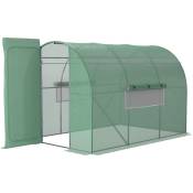 Serre de Jardin Tunnel 6 m² Acier galvanisé renforcé diamètre 2,5 cm + pe Haute densité fenêtres Porte Vert - Vert