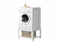 Socle avec étagère pour machine à laver support lave-linges standard pieds antidérapants capacité de charge 150 kg acier laqué 63 x 54 x 31 cm blanc [