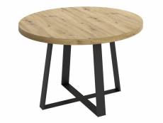 Table à manger ronde extensible en bois chêne avec pieds en métal graphite - longueur 110-158 x profondeur 110 x hauteur 77 cm