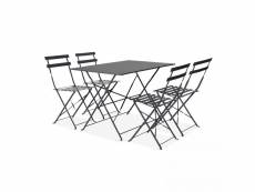 Table de jardin bistrot et 4 chaises pliantes en acier gris