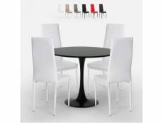 Table design tulipane ronde 80cm noir + 4 chaises modernes