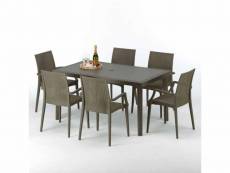 Table rectangulaire 6 chaises poly rotin resine 150x90