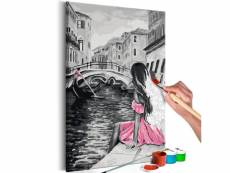 Tableau à peindre soi-même peinture par numéros motif venise (fille robe rose) 40x60 cm tpn110160