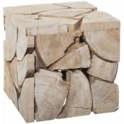 Tabouret pouf carré en mdf effet rondins de bois -