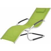 Transat chaise longue bain de soleil lit de jardin terrasse meuble d'extérieur avec oreiller aluminium et textilène vert