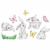 1 set Cute Cartoon Lovely Bunny Wall Sticker for Kid Amovible Rabbit Butterfly Wall Decal diy Décoration pour Nursery Baby Boy Girl Playroom