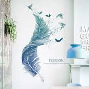 Autocollant mural bleu (90 × 30 cm) - Autocollant mural décoratif - Oiseaux - Décoration moderne pour salon, chambre à coucher, cuisine, couloir,