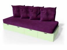 Banquette cube 200 cm + futon + coussins vert pastel BANQ200P-VP