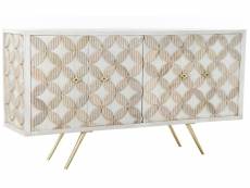 Buffet meuble de rangement en bois de manguier et laiton coloris blanc et doré - longueur 155 x hauteur 84 x profondeur 43 cm
