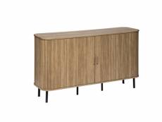 Buffet, meuble de rangement en bois mdf naturel et acier coloris noir - longueur 140 x profondeur 40 x hauteur 80,50 cm